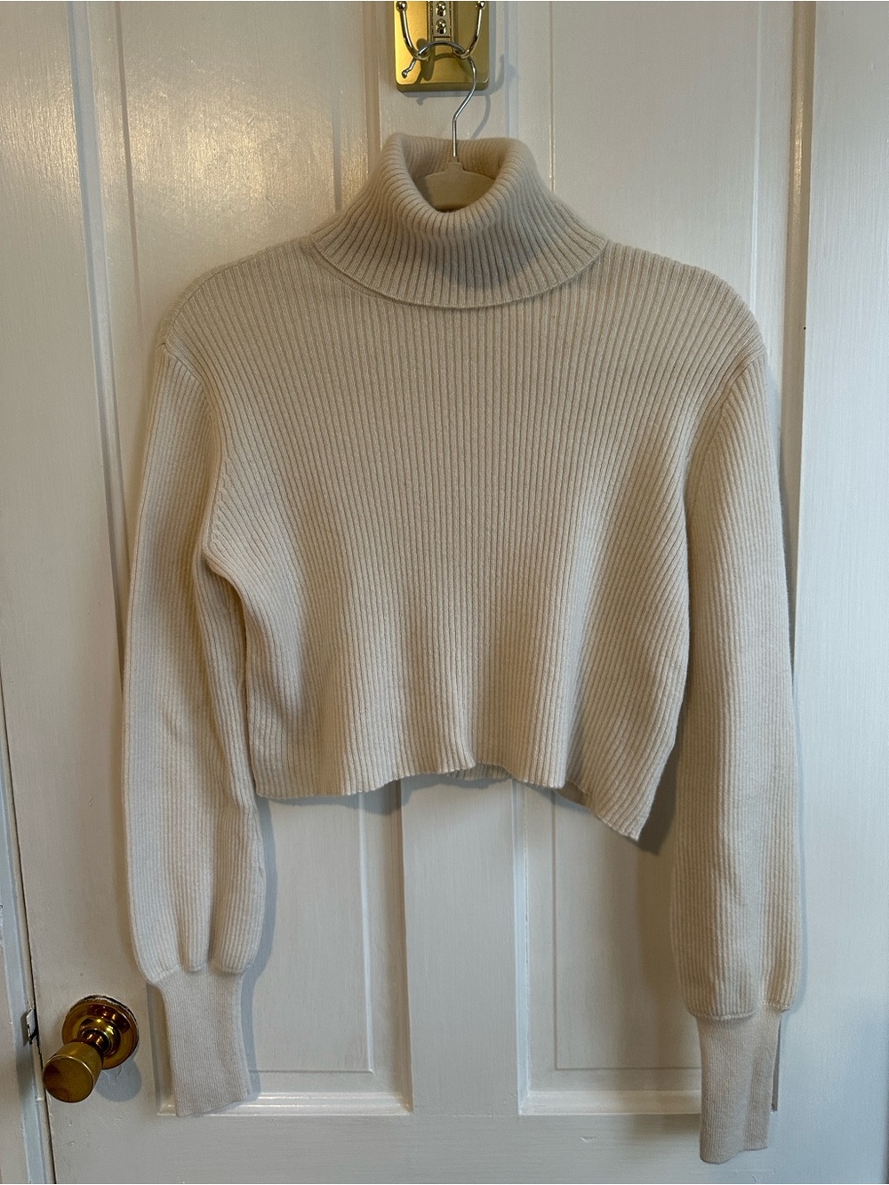 Reformation Luisa Cropped Turtleneck Ribbed Sweater - Cream